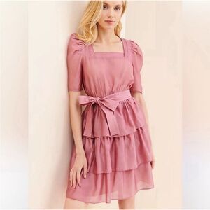 Anthropologie Mauve Tiered Mini Dress